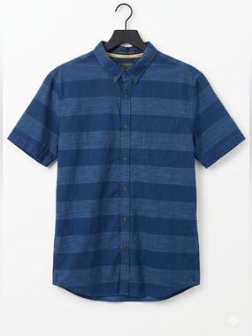 21 Men Blue Horizontal Striped Short Sleeve Shirt - Size XL